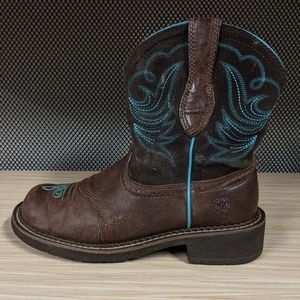 Ariat Women's Fatbaby Heritage Dapper Western Boots Short Brown Blue Size 7.5 B